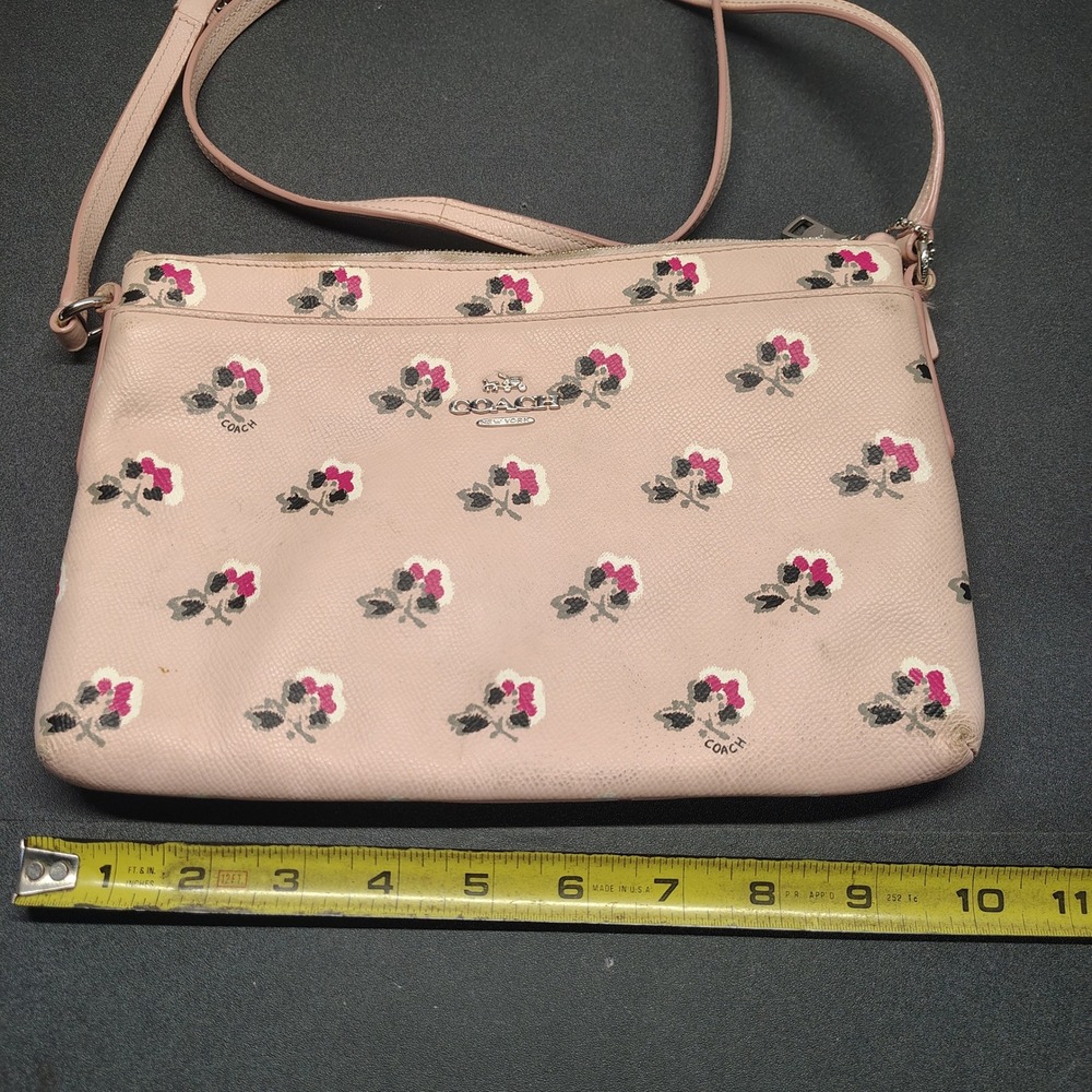 Coach Crossbody Bag Women Small Pink Floral Print Pebbled Leather Purse - Picture 5 of 9